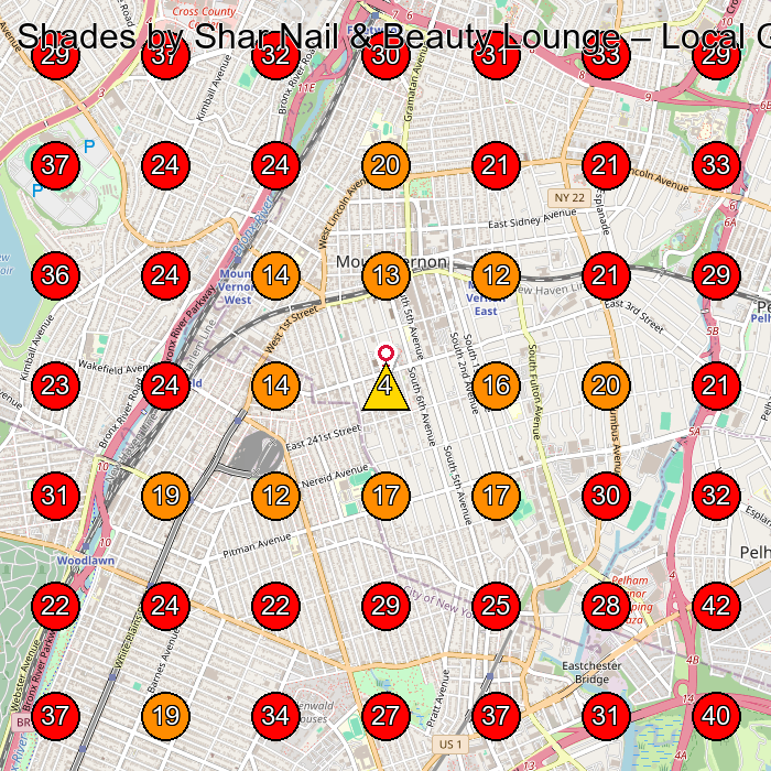 Shades by Shar Nail & Beauty Lounge GeoGrid visibility map for Beauty Salon in Bronx